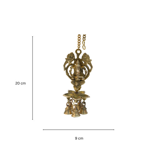 Aakrati Handicrafted Exquisite Peacock Oil Lamp with 5 Diyas & 5 Bells On A Chain | Home Decor | Auspicious Peacock Lamp |Brass Hanging Diya