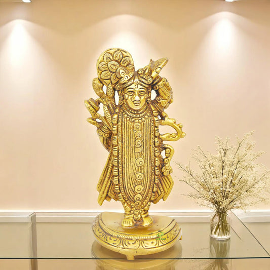 Handcrafted Brass Shri Nath Murti | Traditional Religious Idol for Home Temple | Brass Shri Nath Ji Idol ( Yellow, 5.5 inch)