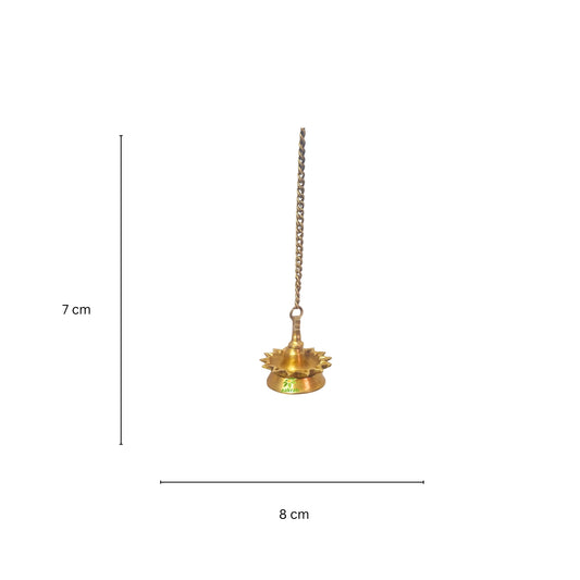 Aakrati Ethnic Indian Design 14 Oil Wick Brass Hanging Diya | Brass Diya | Hanging Diya for Pooja Room | Temple Decoration
