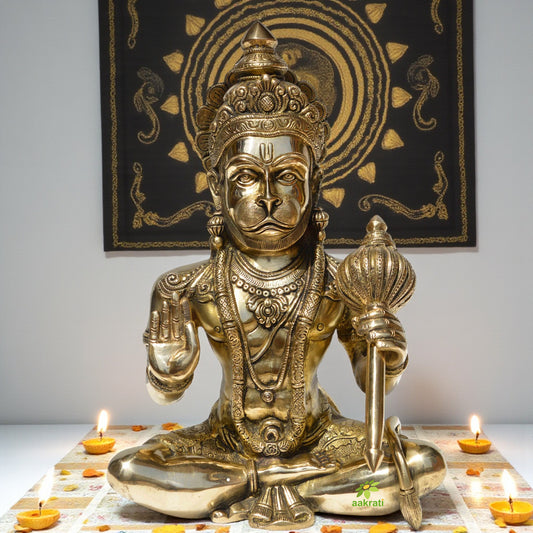 God Lord Flying-Hanuman Statue - Hanuman Mythological Figurine for Home Temple Mandir Decor brass statue