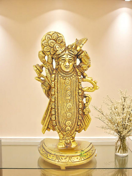 Handcrafted Brass Shri Nath Murti | Traditional Religious Idol for Home Temple | Brass Shri Nath Ji Idol ( Yellow, 5.5 inch)