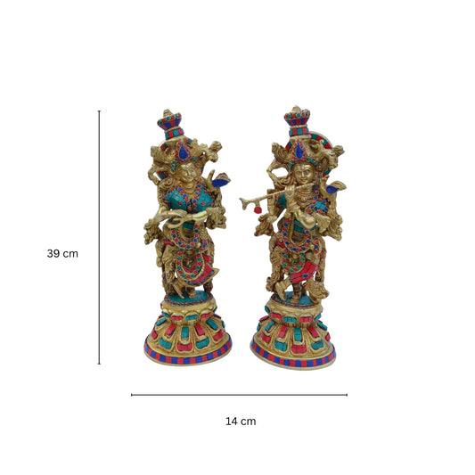 Brass Radha Krishna Statue | 16 Inch Tall Radha Krishna Figurine in Brass | Large Radha-Krishna Sculpture | Hindu Divine Couples | Marriage Gift