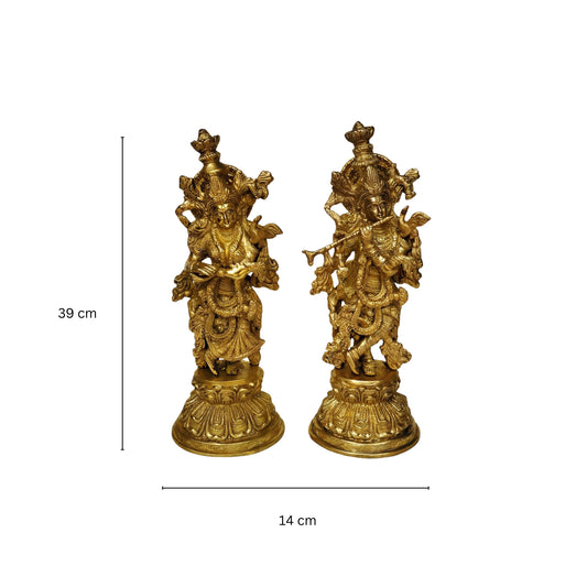Brass Radha Krishna Figurine | Small Size Radha-Krishna Brass Sculpture | Hindu Divine couple | gods of love.
