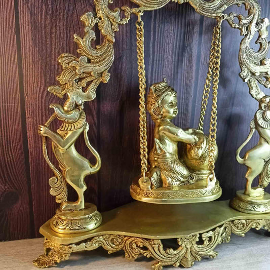 Makhan Krishna in Swing Jhula brass Statue of baby Krishna de - Unique gift showpiece