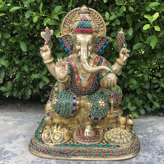 Handicrafts brass stone work Ganesh, Ganpati, Gajanan, Ekdant metal brass figure for home and office decoration and gift