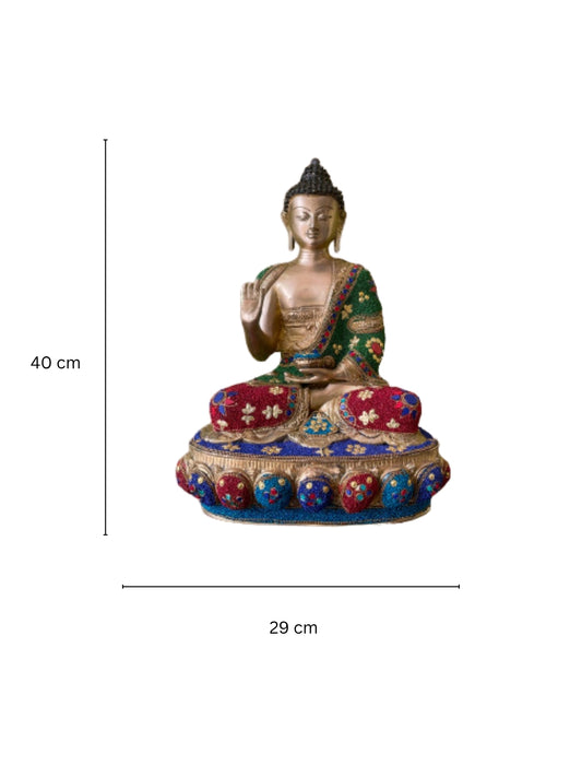 Lord Sitting Buddha with Stone Blessing Antique Idol Art Decor Gifts