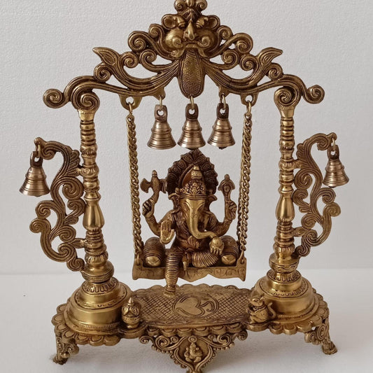 Brass Lord Ganesh Jhula brass Statue decorative work - unique gift showpiece