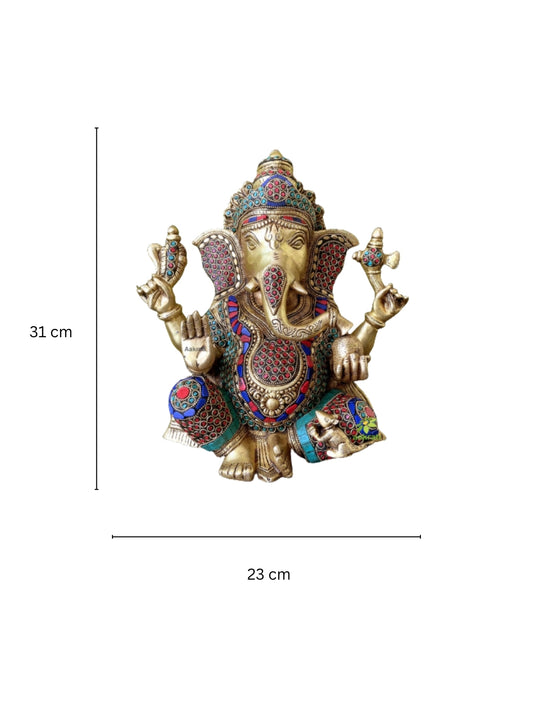 Ganesh with Decorative Work - Brass Modern Decorative Style God Ganpati Idol