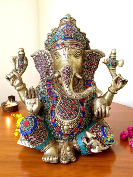 Ganesh with Decorative Work - Brass Modern Decorative Style God Ganpati Idol