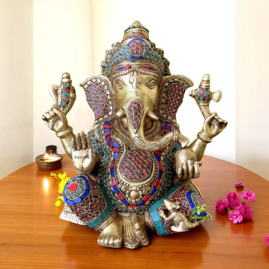 Ganesh with Decorative Work - Brass Modern Decorative Style God Ganpati Idol