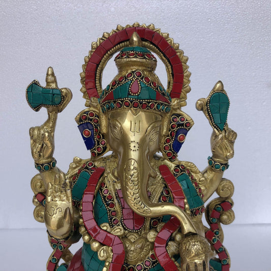 Stone work metal brass Ganesh figure for temple, home and office best gift and decor