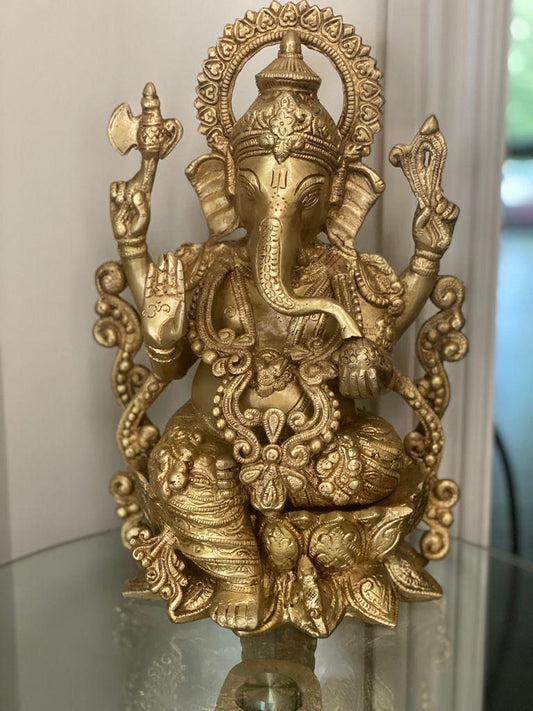 Lord Ganesha Brass Decor India Mangalkari Ganesha Statue (13 inches)