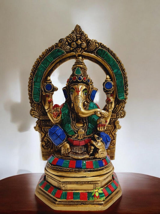 Brass Ganesh Statue in Sculpture, Elephant Headed Hindu God of Good Luck, House warming metal gift
