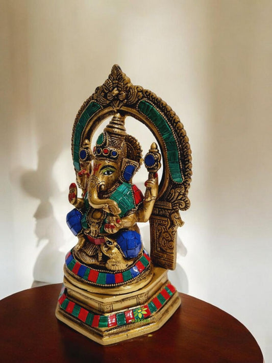 Brass Ganesh Statue in Sculpture, Elephant Headed Hindu God of Good Luck, House warming metal gift
