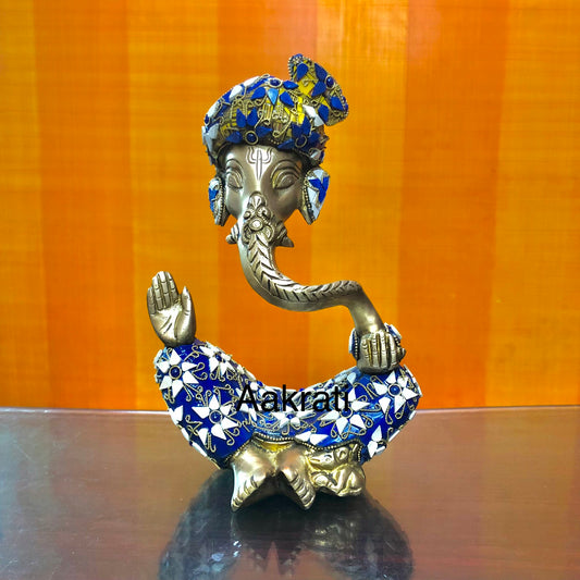 Brass Ganesha Statue with stone work, Ganesh Sculpture for Home Temple Decor, Good Luck Gift for New Beginnings, Modern Ganesha sculpture