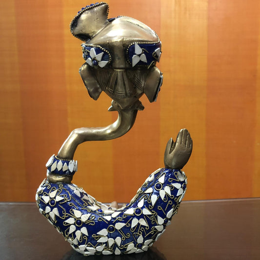 Brass Ganesha Statue with stone work, Ganesh Sculpture for Home Temple Decor, Good Luck Gift for New Beginnings, Modern Ganesha sculpture