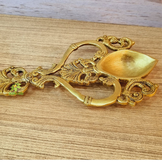 Spoon with Peacock Design Hand Carved Brass Spoon For Home Decoration, Pooja and Hawan - Best Indian Worship Religious Artical for gift and decor
