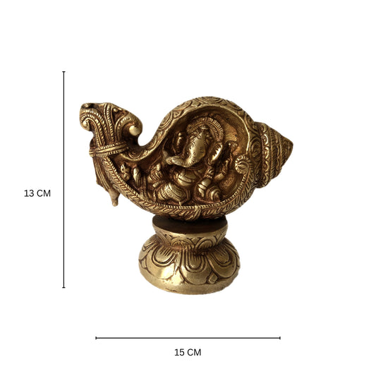 Lord Ganesha lying down in a Conch Brass made Statue for Home decor/Gift