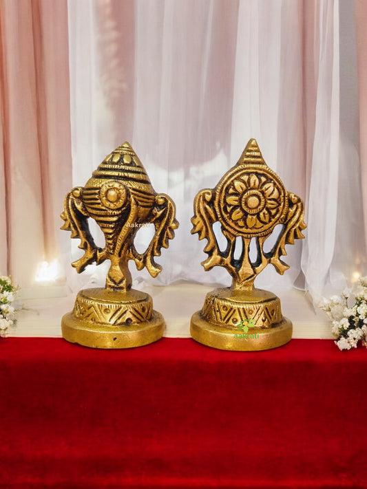 Aakrati Brass Shank Chakra Motives | Pairing for Pooja | Housewarming Essentials | Brass Shank-Chakra | Brass Decor | Brass Return Gifts