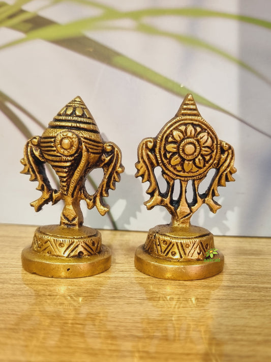 Aakrati Brass Shank Chakra Motives | Pairing for Pooja | Housewarming Essentials | Brass Shank-Chakra | Brass Decor | Brass Return Gifts