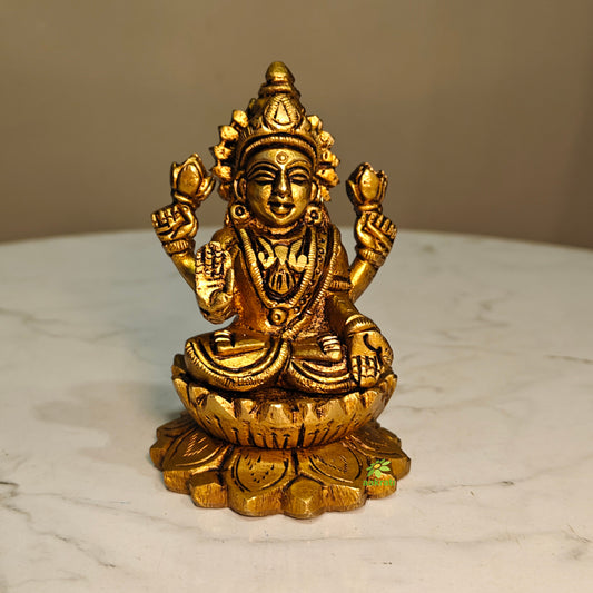 Brass Laxmi Goddess idol for Diwali Pooja| Laxmi Statue for Home| Brass Laxmi murti (Yellow 3.5)