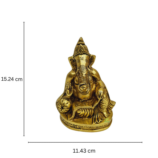 Aakrati Brass Lord Ganesha Statue in Sitting Position| Handcrafted Decorative Statue| Temple Decor (Yellow,6inch )
