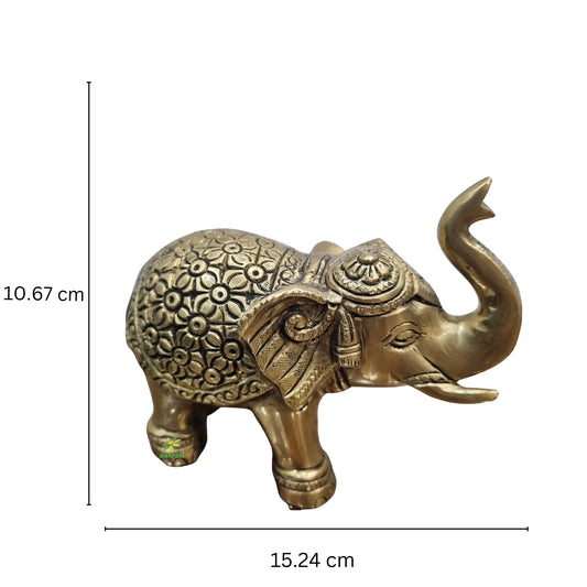 Aakrati Brass Small Elephant Statue for Home| Decorative Items| Collectable Figurine| Brass Elephant (Yellow,4.2 inch)