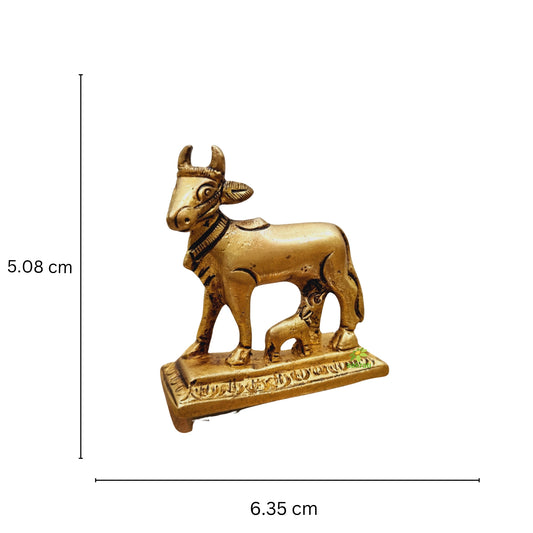 Statue of Cow with Calf Made in Brass By Aakrati Collectible Items Animal Figurine Table Decor Brass Items (Yellow, 2 inches)