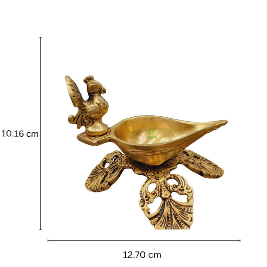 Brass Handcrafted Bird Shape Diya| Brass Oil Lamp| Puja Items| Temple Decor (Yellow, 4inch )