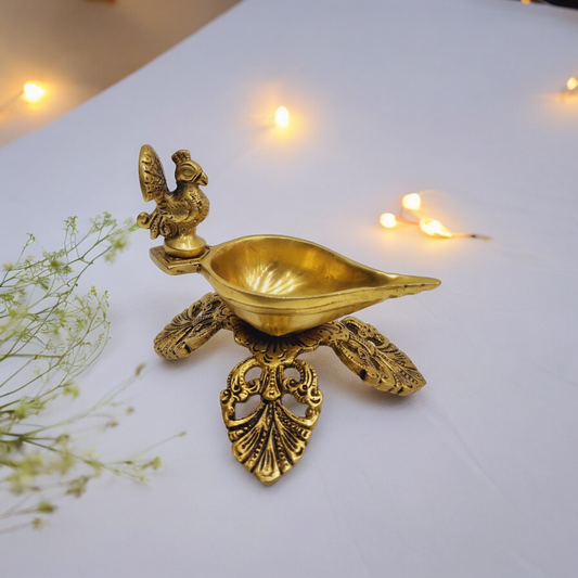 Brass Handcrafted Bird Shape Diya| Brass Oil Lamp| Puja Items| Temple Decor (Yellow, 4inch )