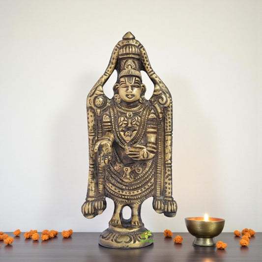 Handmade Brass Tirupati Balaji Idol | Divine Decor for Spiritual and Sacred Living | Brass Balaji Idol ( Brown, 5 inch)