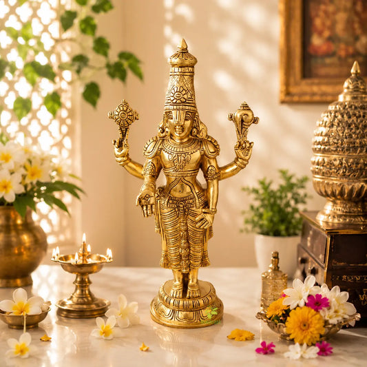 Tirupati Balaji Blessing in Standing Position. Gold Finish. Best for Home Temple, Altar and Gifting for Prosperity.