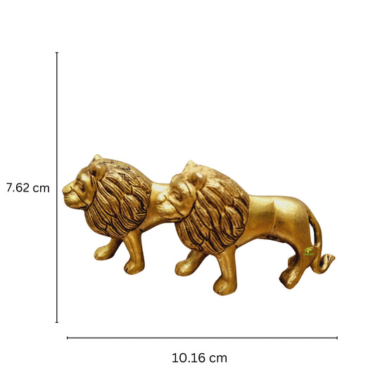 A Pair of Brass Lion Statues Made By Aakrati| Collectable Figurine| Showpieces| Decorative Items (Yellow, Height 3inch)