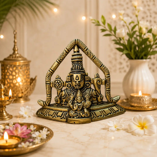 Brass Tirupati Balaji Blessing in sitting Position. Gold Finish Best for Home Temple, Gifting for Prosperity