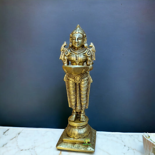 Brass Deep Laxmi for Home decoration |Devotional Purpose| |Table decor| |Brass Deep lady with yellow finishing| |Idols for Pooja|