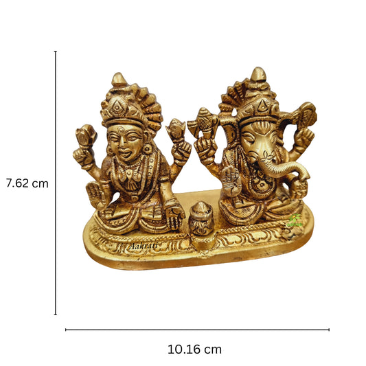 Aakrati Brass Laxmi Ganesh Statue Puja Items (Yellow,3 inches)