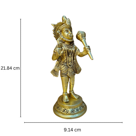 Aakrati Brass Hanuman Standing Religious Hindu Statue with Gada, Temple Decor Statue, Hindu God Figurine, Brass Lord Hanuman Statue