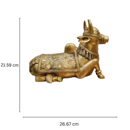 Aakrati Traditional Brass Nandi Murti Symbol of Strength| Nandi Figurine| Temple Decor (Yellow, 8.5 inches)
