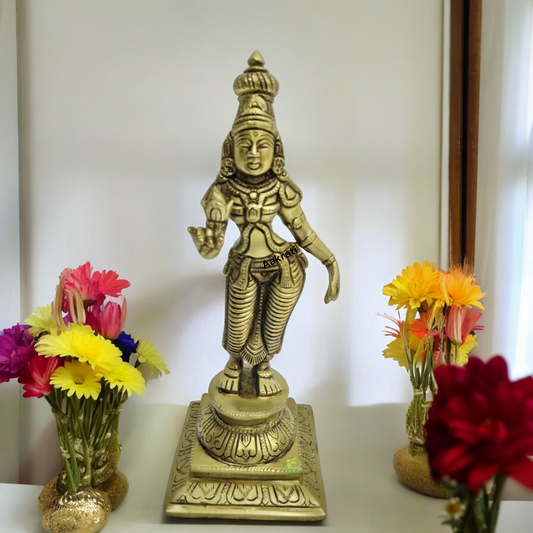 Goddess Parvati Idol Made in Brass By Aakrati| God Idol| Mata Parvati Brass Statue| Puja Items (Yellow, 10 inches)