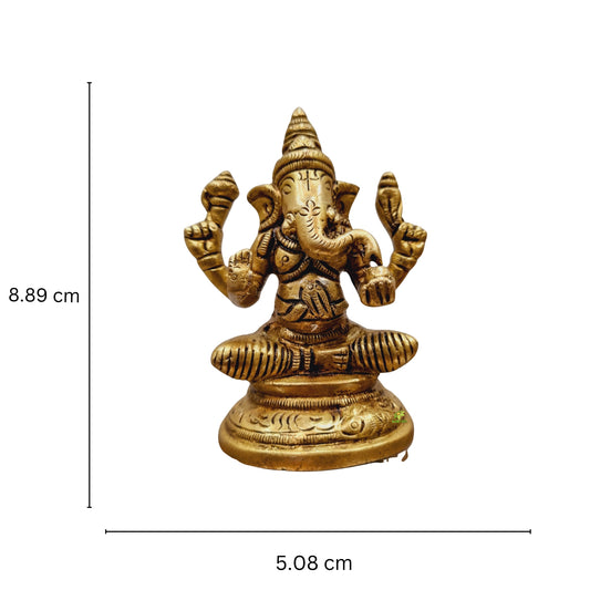 Aakrati Brass Ganesh Statue in Sitting Position| Ganesh Idol| Temple Decor (Yellow, 3inch)