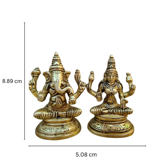 Aakrati Brass Laxmi Ganesh Idol for Diwali Pujan| Home & Temple Décor| Decorative Items| Puja Essentials (Yellow, 3.5 inch)