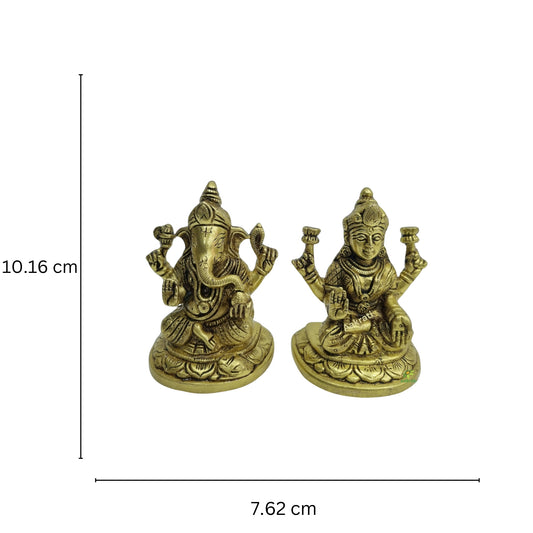Brass Lakshmi Ganesha Set| Hindu God Idol Brass Laxmi Ganesh Set| Ganesh Laxmi Statue| Diwali Puja God| Laxmi Ganesh Murti For Decor| (Yellow Antique)