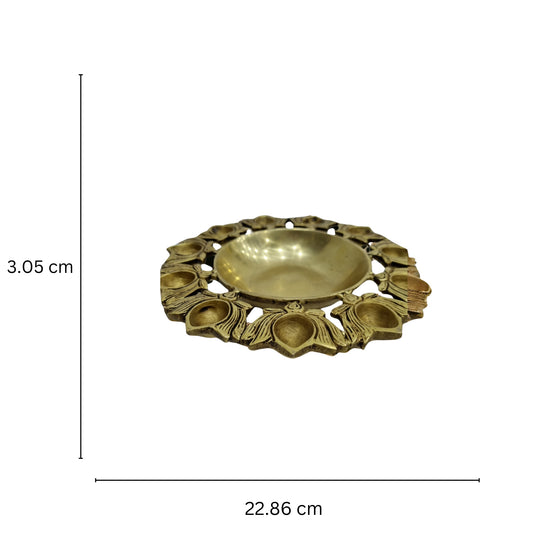 Brass Urli Bowl with Lotus diya handcrafted urli with yellow finish
