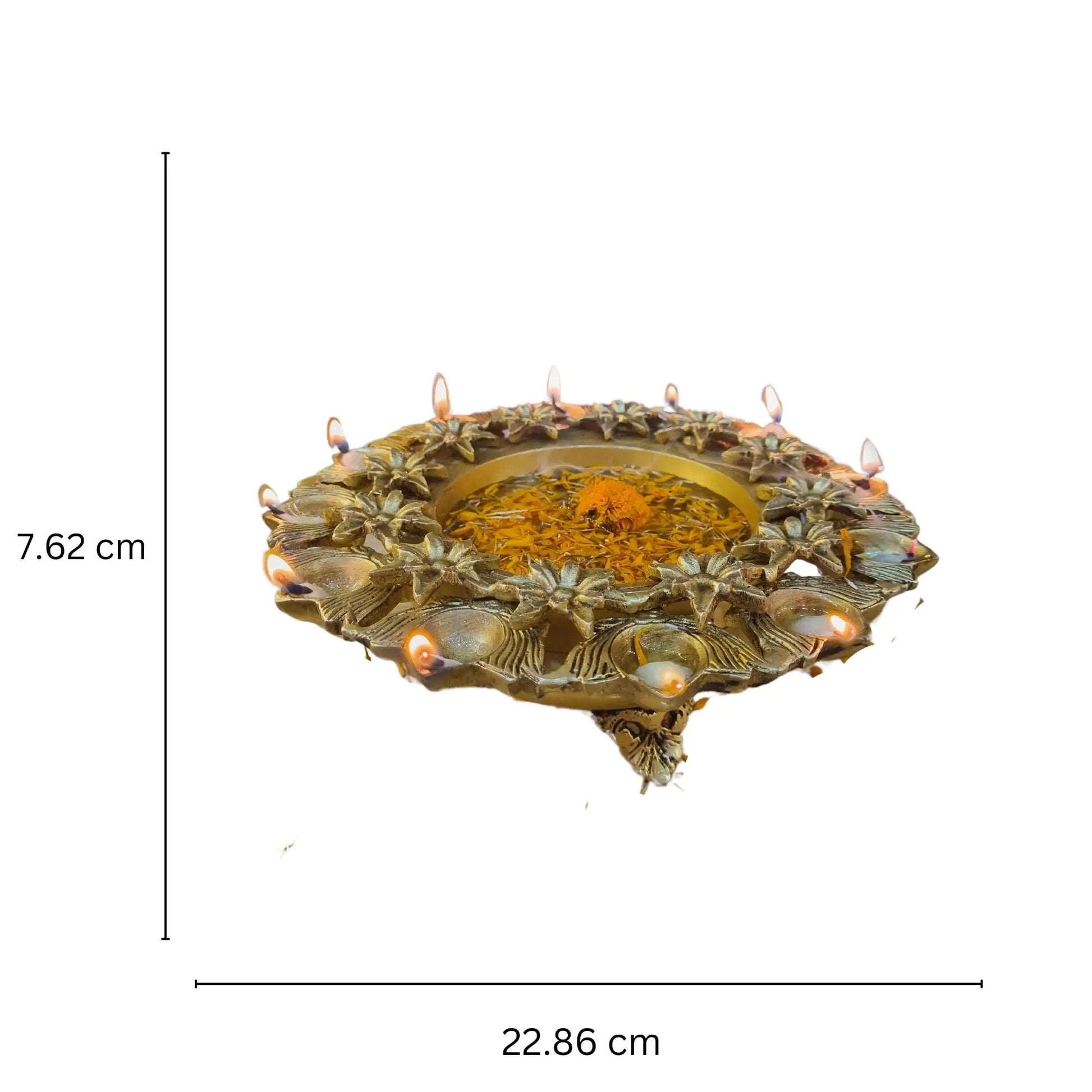 9 Inches Brass Urli Bowl with Lotus Design| Urli for Flowers, Brass Urli for Home Décor|Traditional Indian Decor Piece| Home Décor| (Yellow) Aakrati