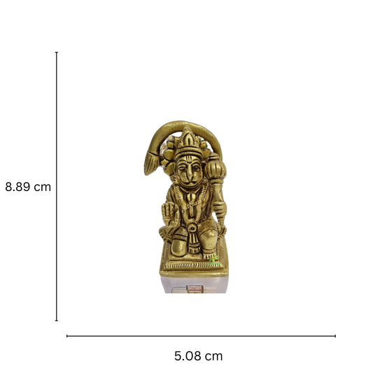 Brass Hanuman Sitting Religious Hindu Statue with Gada, Temple Decor Statue, Hindu God Figurine