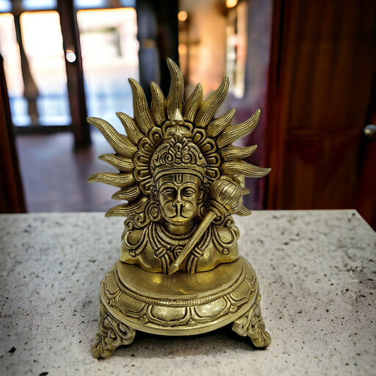 Brass Hanuman Bust Statue 10 Inches - Unique Religious Décor for Home Altar Temple - Unique Gift Figurine for Spiritual Home Décor, Puja