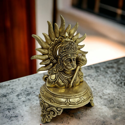 Brass Hanuman Bust Statue 10 Inches - Unique Religious Décor for Home Altar Temple - Unique Gift Figurine for Spiritual Home Décor, Puja