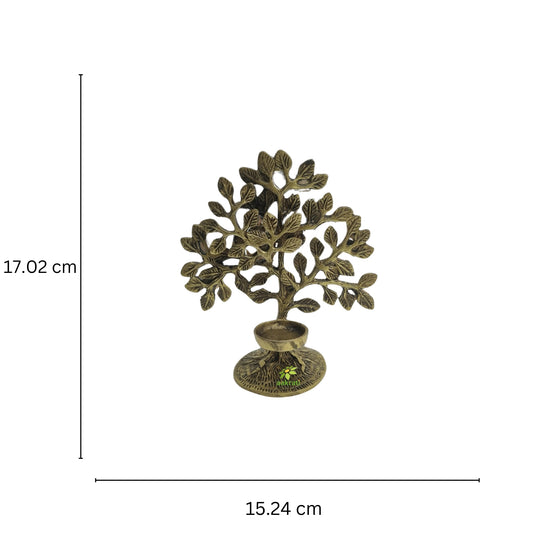 Brass Tree with Candle holder in yellow antique finish Gift item (Yellow, 7 inch)