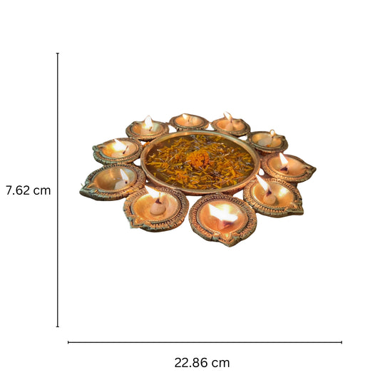Beautiful Urli with Lotus Diya| Brass Traditional bowl for flower decor| Indian Brass Ceremony Bowl Made In Brass By Aakrati| Ethnic Decorative Showpiece