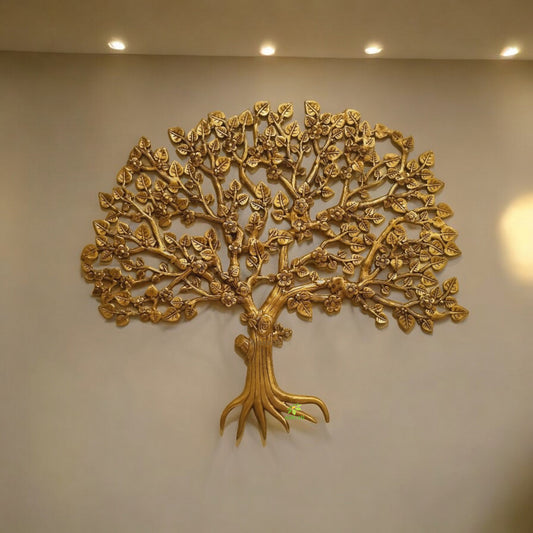 Aakrati Brass Tree of life with root and branches in yellow finishing for wall art and wall decoration